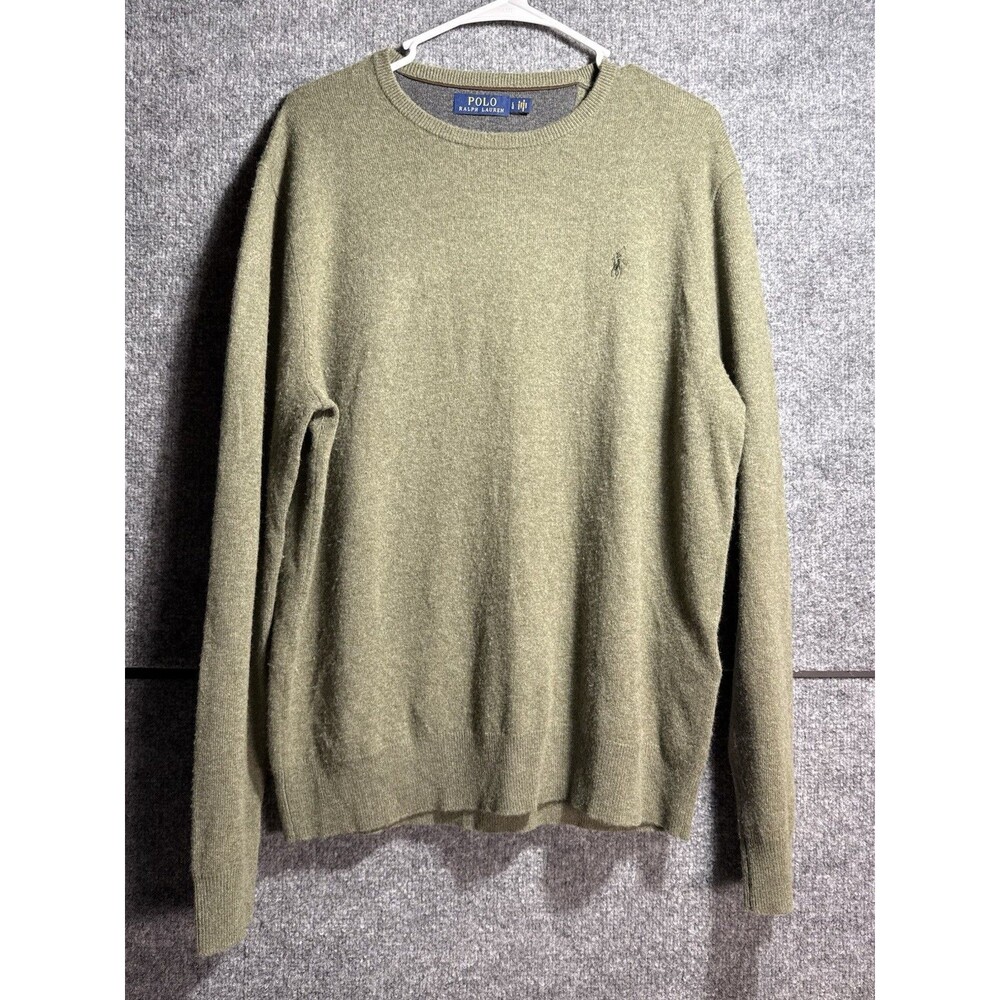 Polo Ralph Lauren Wool Sweater Mens Large Green Crewneck Pony Logo Classic